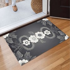 Elegant White Floral Lace Pattern Floor Mat Non-Slip Quick Dry Doormat HomeDecor picture