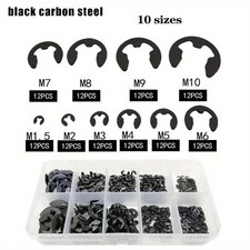 120PCS Black Stainless Steel Snap Ring E-Clip Circlip Washer Assortment Set picture