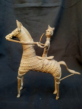 ANTIQUE TRADITIONAL INDIAN ETHNIC BRONZE HORSE RIDER ORRISA DOKRA COLLECTIBLE picture