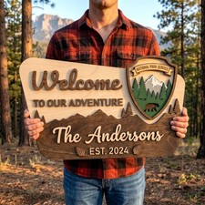 Custom National Park Welcome Sign 3D,Personalized Inspired Family Name Wood Sign picture