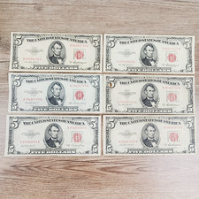 6- 1953 A $5 BILL RED SEAL NOTE SILVER CERTIFICATE CURRENCY USA PAPER MONEY picture