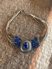Navajo Silver 925 Quoc QT Lapis Liquid Silver Multistrand Necklace Earrings Set picture