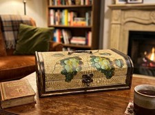 Vintage Hand-Painted Wooden Domed Trunk Chest - Grape Folk Art picture