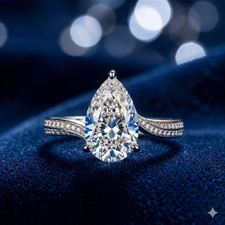 5.50Ct Pear Cut Lab Grown Diamond Wedding & Engagement Ring Solid 14K White Gold picture
