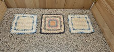 Vtg Crochet Potholders Trivets Set of 3 Granny Square Cottagecore Blue Pink Boho picture