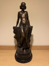 Signed Art Nouveau Egyptian Revival Bronze Female Sculpture on Marble Base – 23” picture