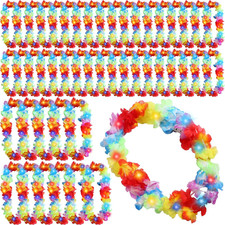 48 Pcs LED Hawaiian Leis Light up Flower Leis Necklace with LED Lights Luau Flow picture