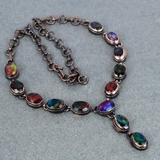 Valentines Sale Ammolite Stone Electroformed Chain Bezel Necklace Jewelry Copper picture