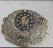 Vintage Solid Brass Democratic Party Belt Buckle New In Package INCREDIBLE FIND picture