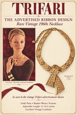 Rare Vintage 1960s Trifari Gold-Tone Ribbon Collar Necklace picture