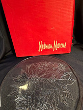Vintage Neiman Marcus Pilgrim Glass Clear Holiday Platter Frosted Poinsettia 13” picture