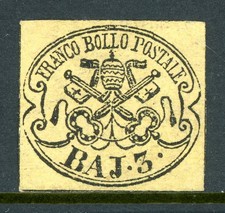 Italy 1852 Roman States 3b Yellow Buff Scott #4c BPP Mint O368 picture