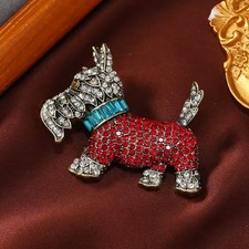 Scottie Dog Brooch Pin Rhinestone Crystal Red Scottish Terrier Animal Jewelry Gi picture
