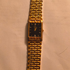 Bulova Diamond Men's Gold-Tone Rectangle Black Dial Quartz Bracelet Watch picture