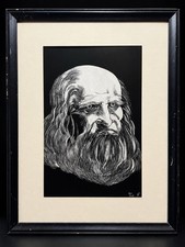 Vintage Original Scratchboard Art Portrait Leonardo Da Vinci Signed Jean Cook picture