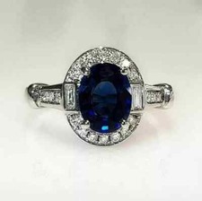 3.30Ct Oval Cut Natural Sapphire Diamond Engagement Ring 950 Platinum Size 6.5 7 picture