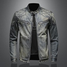 Occident Men's Stand Collar Denim Jean Jacket Zip Slim Coat Punk Fashion Tops picture