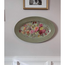 Vintage Himark Hand Painted Floral Tray | 22” Sage Green Rose Wall Decor picture