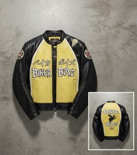 Men’s Biker Boyz Motorcycle Leather Jacket Yellow Black  Riding Gear picture