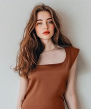 Express Body Contour Bodysuit NWT Brown Square Neck Cap Sleeve Large Minimalist picture
