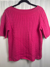 Talbots Petites Women's PL Pink Cable-Knit Boat Neck Short Sleeve Pullover picture