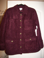 Misses NWT *Time & Tru* burgundy button front long sleeve Utility Shacket : LG. picture