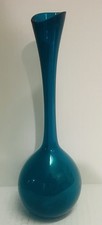 Vintage MCM Gunnar Ander for Lindshammar  Glass Vase Scandinavian Teal Art Glass picture