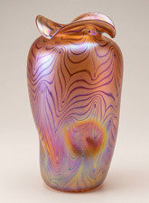 Vintage Bohemian Art Glass Gold Iridescent Crimped 9.5