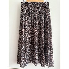 Metrowear Leopard Print Pleated Midi Skirt Brown Pink Black Elastic Waist Large picture