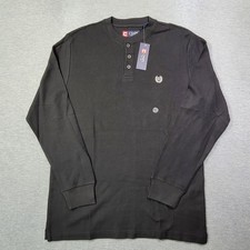 Chaps Shirt Mens Medium Black Henley Crest Long Sleeve Casual Preppy NWT picture