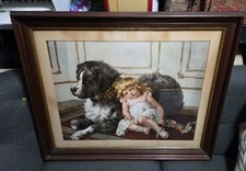 Antique 1902 McLoughlin Bros Saint Bernard Dog Sleeping Girl Doll Gravure 32
