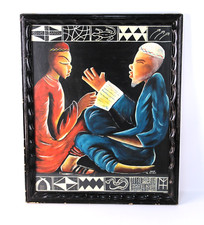 Unique Muslim Men Expressionism Art On Wood Signed Momo picture