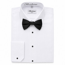 Berlioni Italy Men's White Dress Shirt Tuxedo Formal Laydown Collar + Bow Tie picture