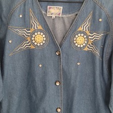Vintage Monique Fashions Denim Button Up Jacket Womens 6 Jeweled Embellished picture