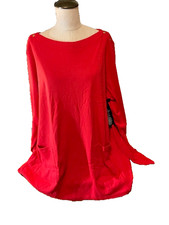 Roaman's Vivid Red 1X Pullover Tunic Top NWTA Brand New Pockets & Snaps SO CUTE picture