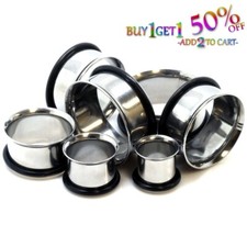 Pair 8g-50mm STAINLESS STEEL SINGLE FLARE TUNNELS Gauges Solid Body Plugs 2086 picture
