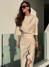 ZARA NEW WOMAN SS26 ZW COLLECTION DRAPED MIDI DRESS Mid-ecru 2100/828_XS-L picture