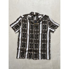Casa Moda Couture Mens Woven Camp Shirt Black White Gold Baroque Print S picture