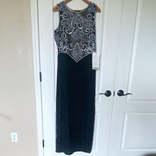 Vintage Lawrence Kager Black & Silver Beaded Sequin Gown – NWT – Size L picture