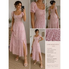 Aeropostale Pink Floral Smocked Puff Sleeve Midi Dress GTVABA6 Size M picture
