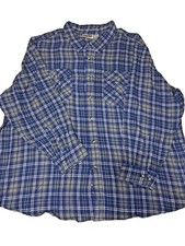 KINGSIZE 4XL Flannel Plaid Blue/Gray Button Up Long Sleeve Shirt picture