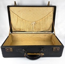 Vintage 1930s 40s Black Suitcase Luggage Art Deco Interior WWII Era Antique picture