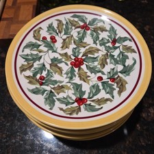Longaberger Christmas Plates Pottery American Holly 8” Luncheon Salad Plates 8pc picture