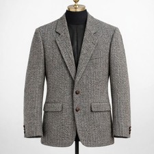 VTG Harris Tweed Blazer Men40 Grey Herringbone Handwoven Wool Sport Coat England picture
