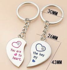 Heart Shaped Couple Key Chain Silver Rhinestone 'You Are the Key to My Heart' picture