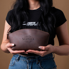 Personalized Leather Nice Best Travel Makeup Bag for Her, Small Cosmetic Bag picture