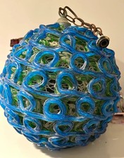 RARE Vintage Spaghetti Acrylic Lucite Hanging Swag Lamp 1960 MCM Blue Green picture