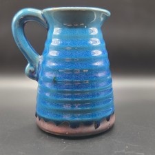 Vintage Studio Pottery Blue Crackle Glaze Ribbed Pitcher Small Creamer Bud Vase picture