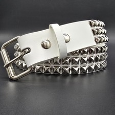 White Genuine Leather  Pyramid Studded USA Made Three Row Belt  Punk Rave Goth picture