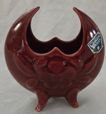Vintage Camark Pottery Oxblood Burgundy Half Moon Planter Vase Label 4.5